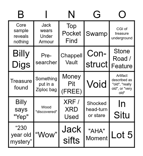 Curse of Oak Island Bingo Card
