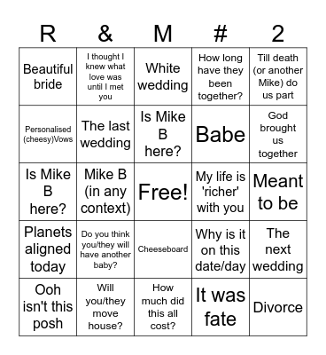 Wedding Bingo Card