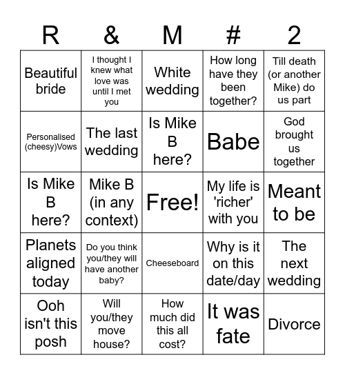 Wedding Bingo Card
