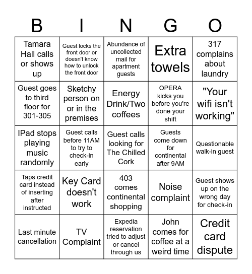Front Desk! Bingo Card