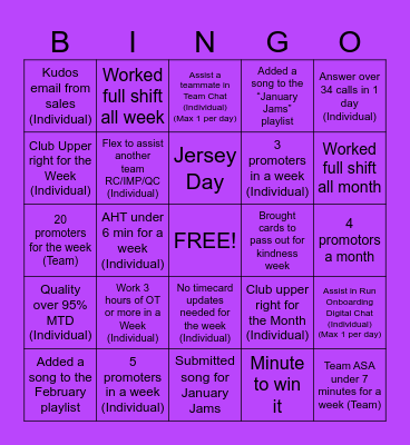 SHD Bingo Card