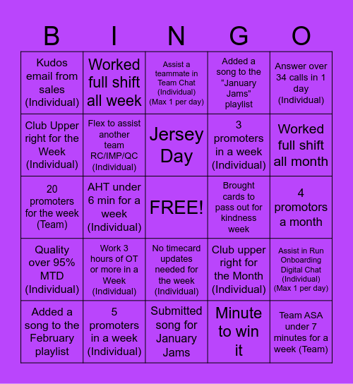 SHD Bingo Card
