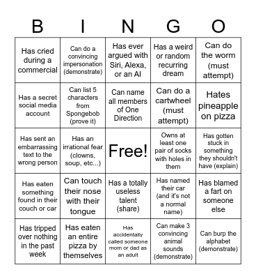Ridiculous Bingo Card