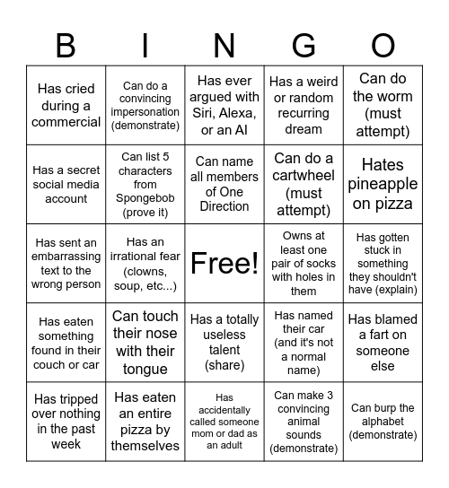 Ridiculous Bingo Card