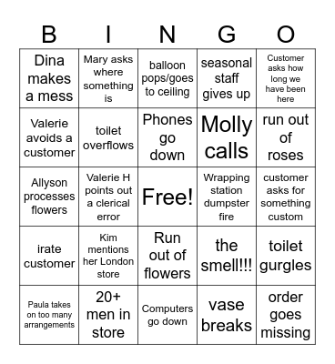 Vine Floral Valentines BINGO Card