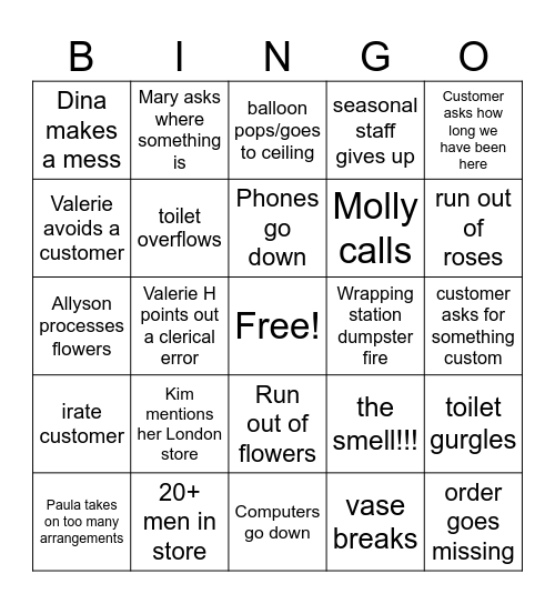 Vine Floral Valentines BINGO Card