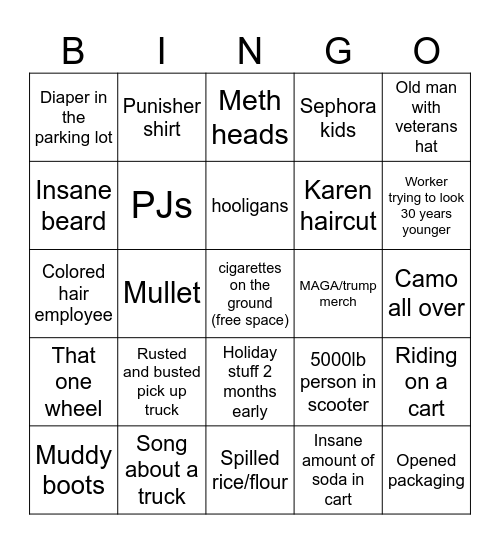 Walmart Bingo Card