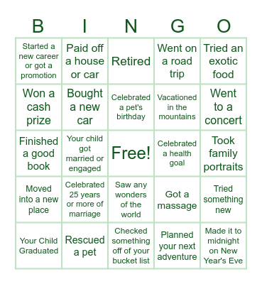 Annual Accomplishment Bingo Card