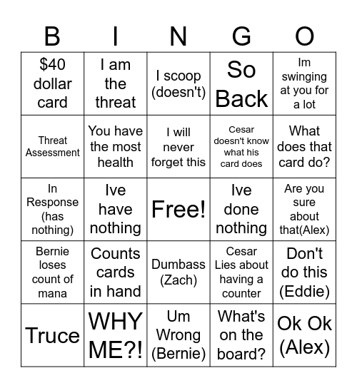 MTG Nights (Bernie Sucks) Bingo Card