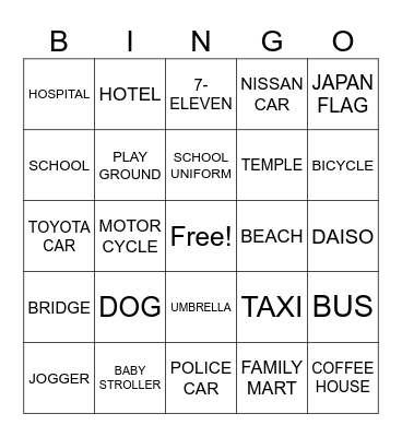 NIHONGO Bingo Card