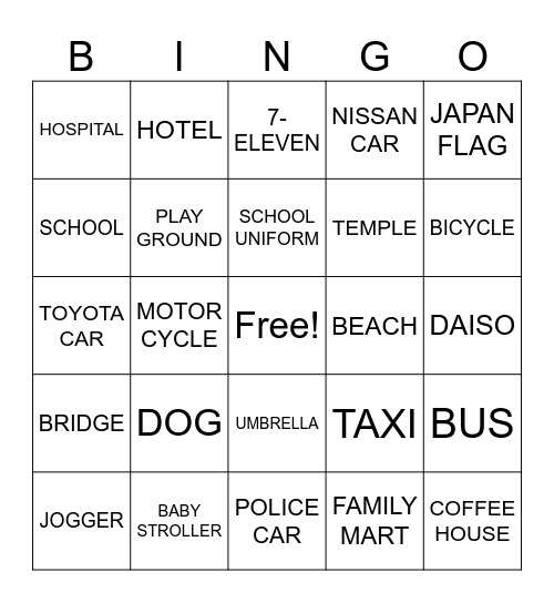 NIHONGO Bingo Card