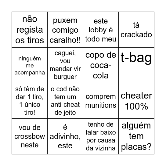 COD bingo do tedim Bingo Card