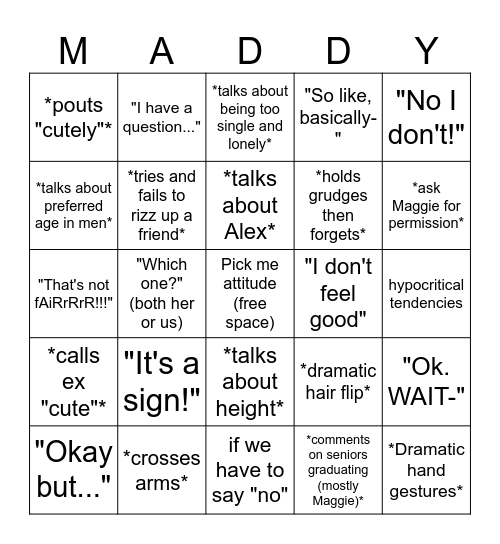 Maddy Bingo Card