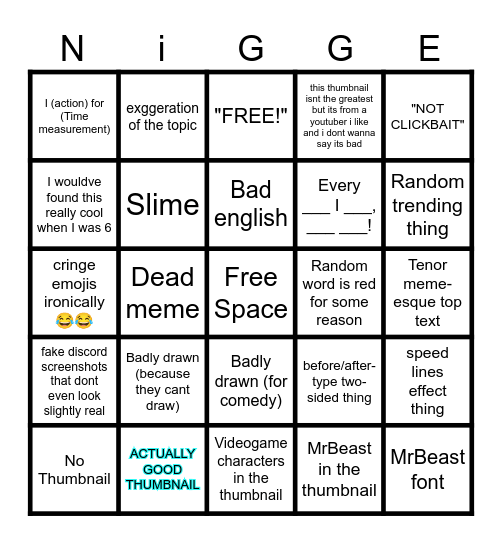 YouTube Thumbnail Bingo Card