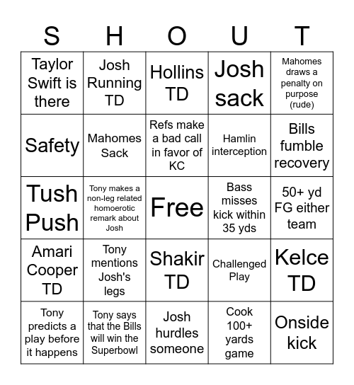 AFC Championship Bingo Card