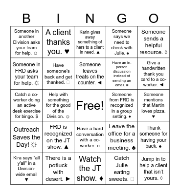 FRD Active Positivity Bingo Card