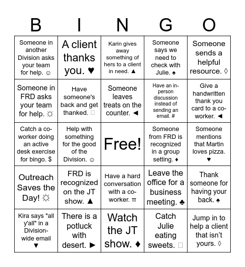 FRD Active Positivity Bingo Card