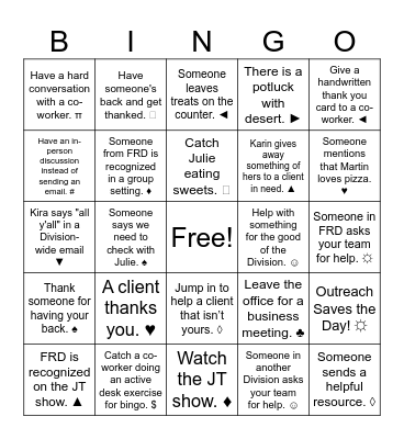 FRD Active Positivity Bingo Card