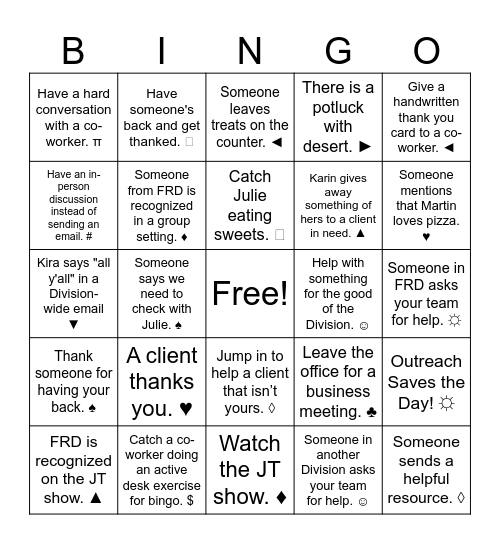 FRD Active Positivity Bingo Card