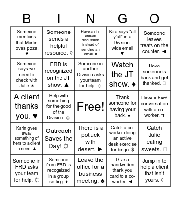 FRD Active Positivity Bingo Card