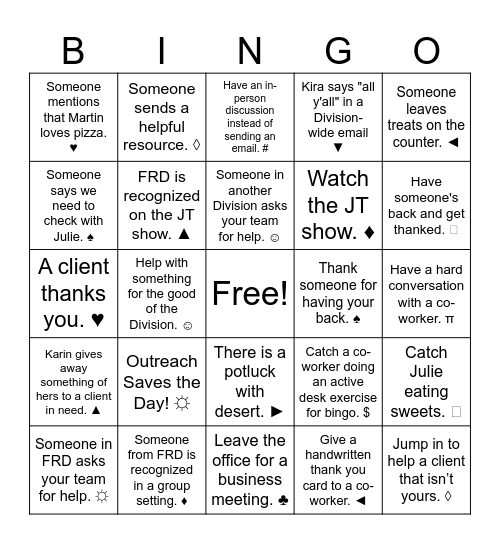 FRD Active Positivity Bingo Card