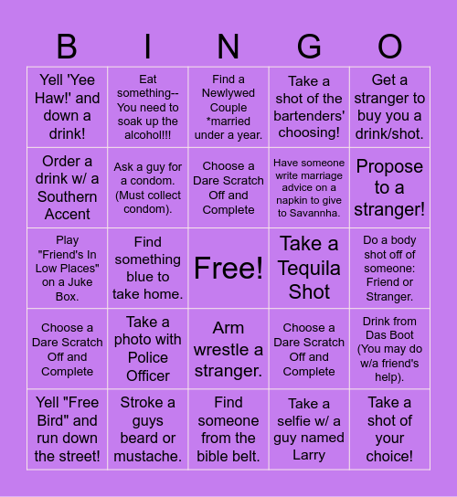 Savannha's Last Rodeo Bingo Card