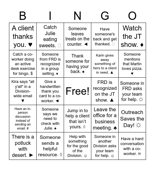 FRD Active Positivity Bingo Card