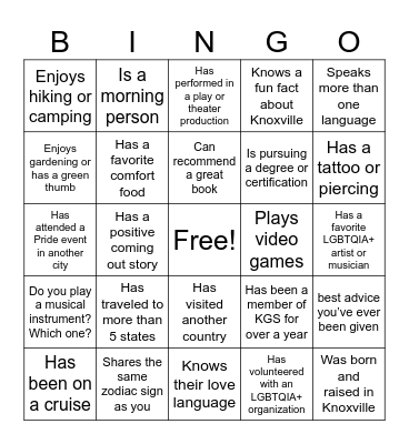 KGS Meet & Greet Bingo Card
