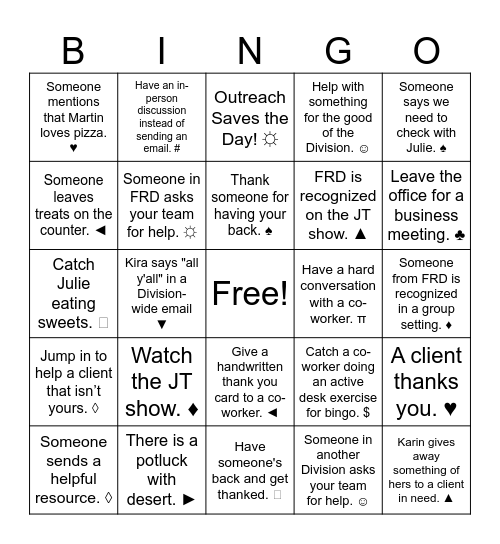 FRD Active Positivity Bingo Card