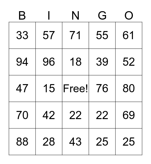 <  and  >  Bingo Card