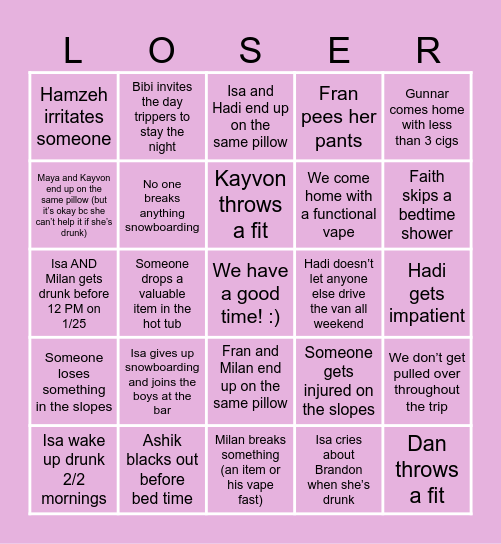 The Fallen Jumbos Bingo Card