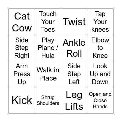 Exercise Bingo Card