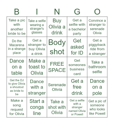 Olivia's Miami Bachelorette Bingo Card