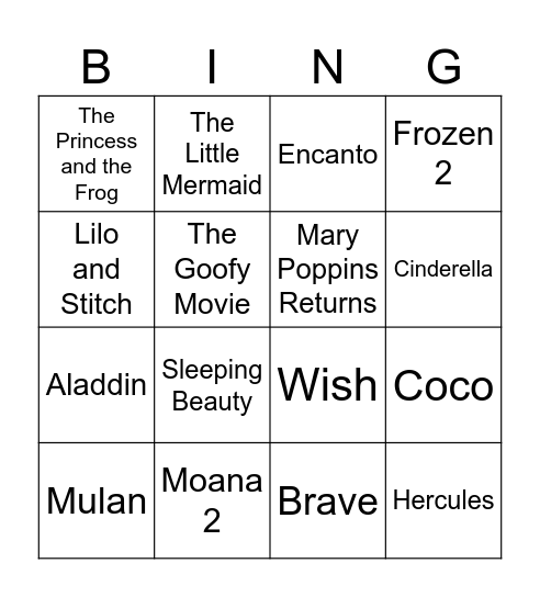 Disney Bingo 2025 Bingo Card