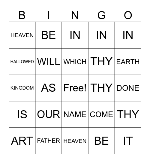 PRAYER Bingo Card