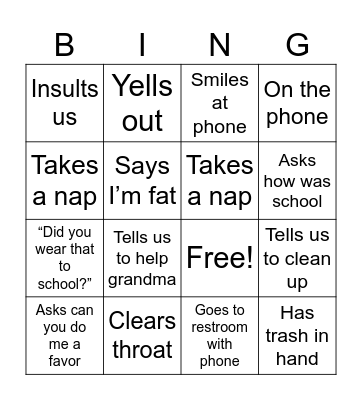 Mom bingo Card