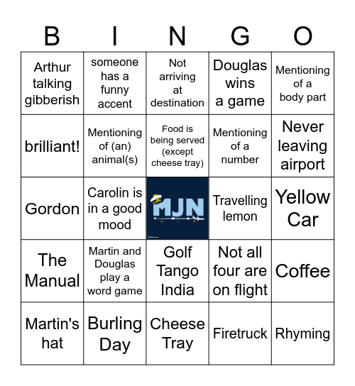 Cabin Pressure Extravaganza Bingo Card
