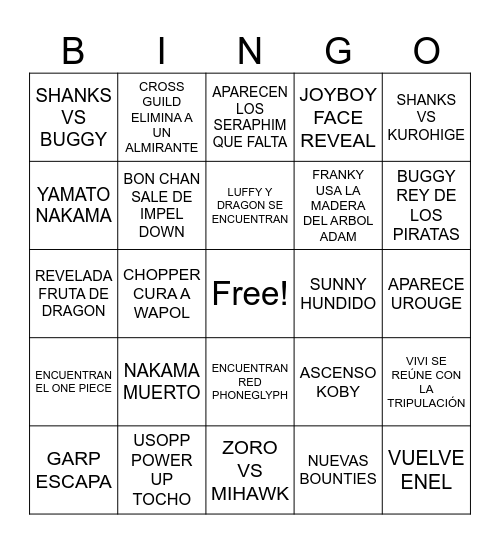ONE PIECE 2025 Bingo Card