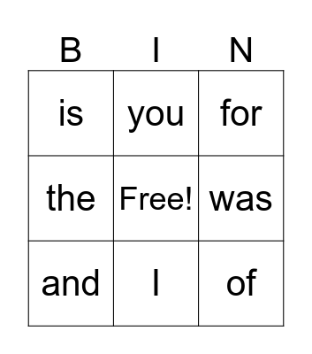 Heart words 1 Bingo Card