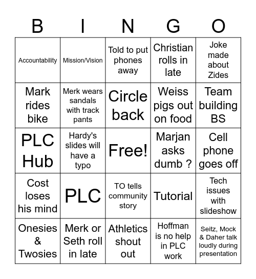 Profressional Development Bingo Card