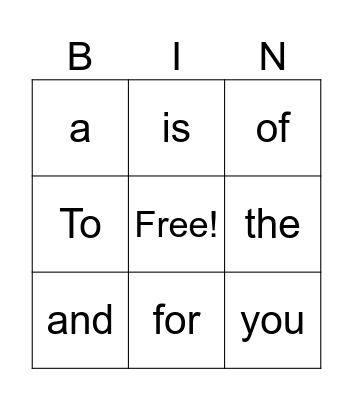 Heart words 1 Bingo Card