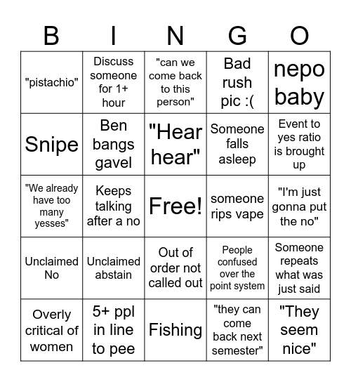 Rush Voting Bingo Card