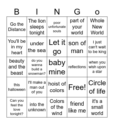 "Disney Not Disney" Bingo Card