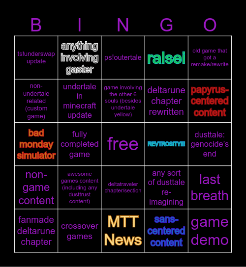 Underevent Bingo Card