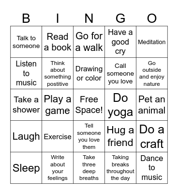 Coping Skills BINGO Card