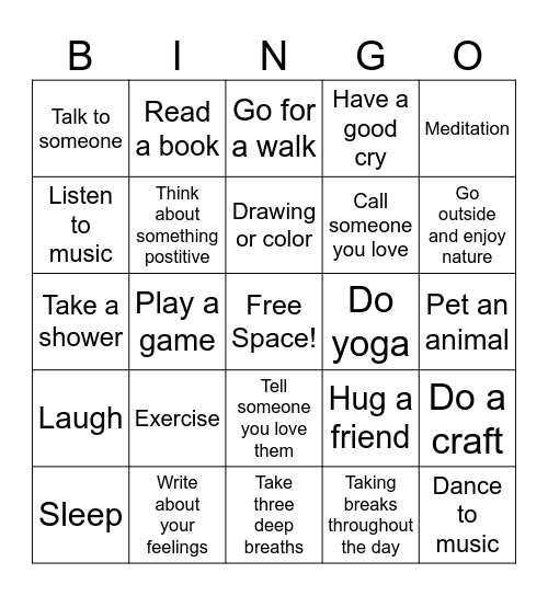 Coping Skills BINGO Card
