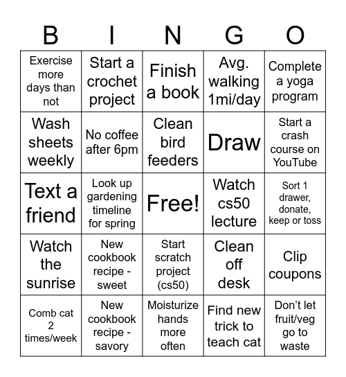 January 2025 Bingo Card