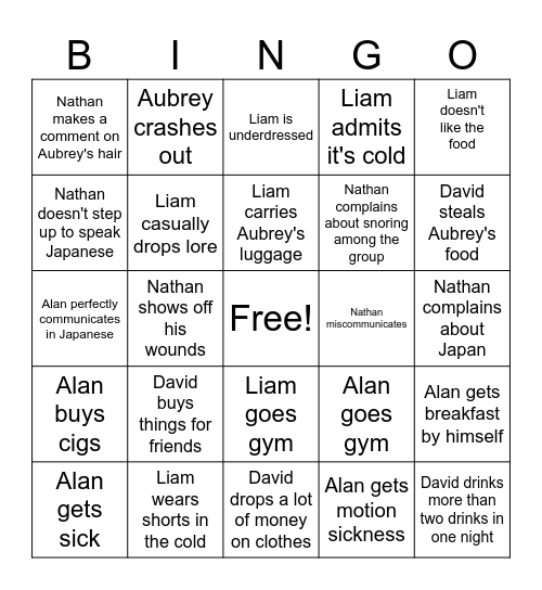 Zach's 2025 Japan Bingo Card Bingo Card