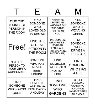 TEAMWORK Bingo Card