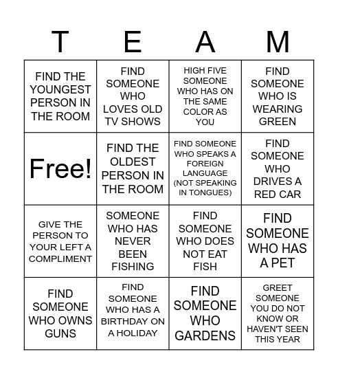 TEAMWORK Bingo Card